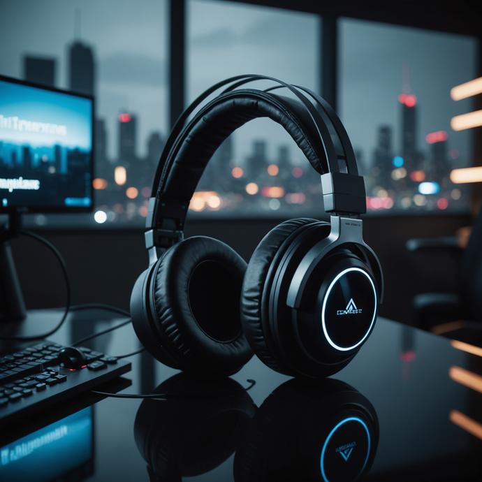 Sleek Headset, Cityscape View: A Modern Tech Oasis