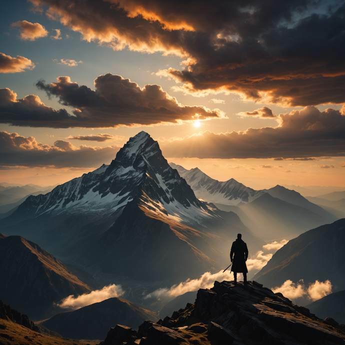 Silhouetted Against the Sunset: A Moment of Solitude on the Mountain Peak