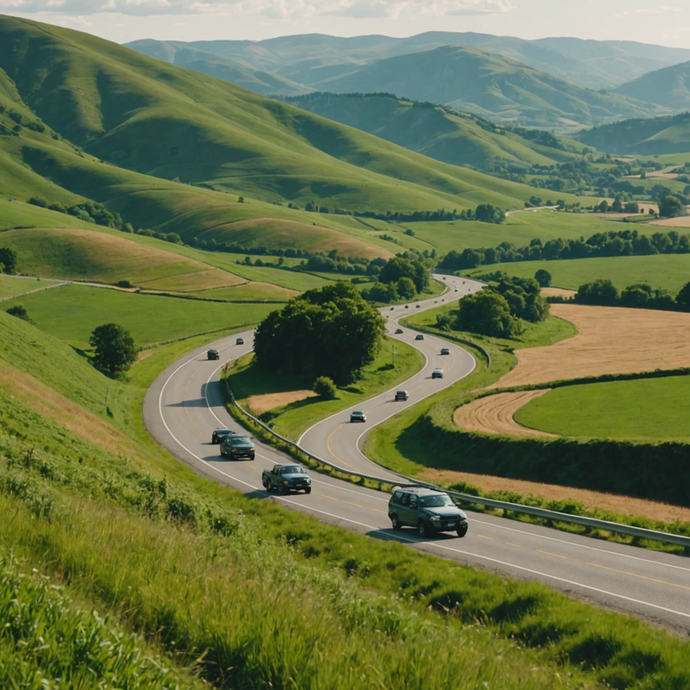 Serene Drive Through a Lush Valley