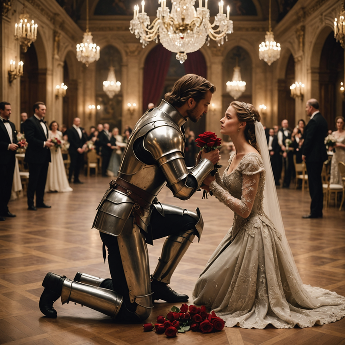 A Fairytale Wedding: Knight and Bride in a Grand Ballroom