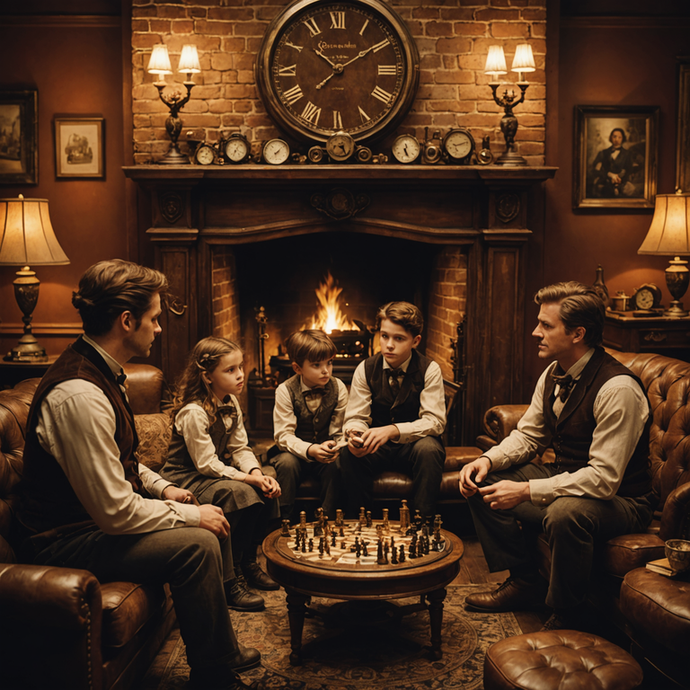 A Timeless Gathering: Family Chess in a Vintage Living Room