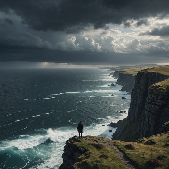 A Solitary Figure Contemplates the Stormy Sea