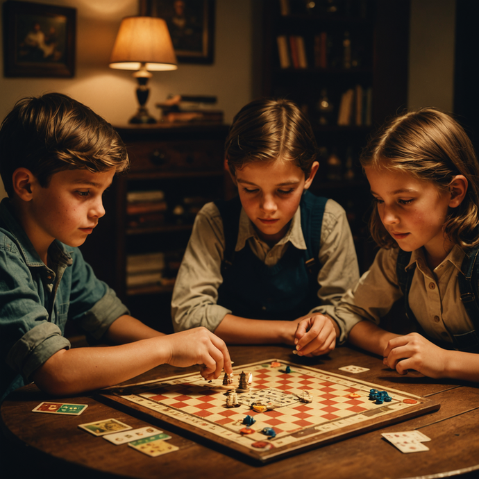 Cozy Childhood Memories: A Board Game Under Warm Lamplight