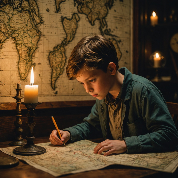 A Boy’s Journey: A Candlelit Map and Dreams of Adventure