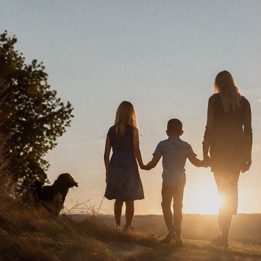 Silhouettes of Love: A Family’s Tranquil Walk Towards Sunset