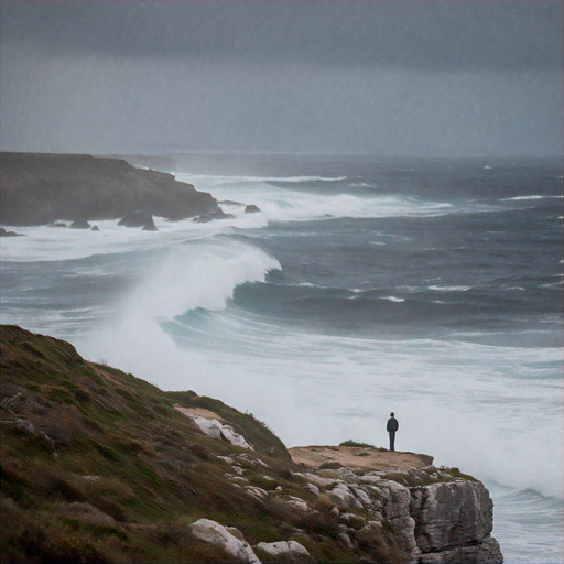 A Solitary Figure Contemplates the Fury of the Storm