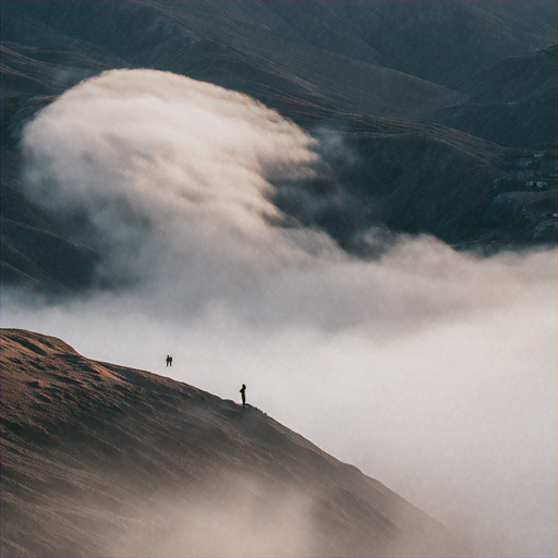 A Solitary Figure Contemplates the Majesty of Fog-Shrouded Mountains