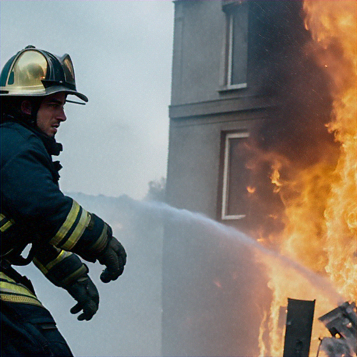 Firefighter Bravely Battles Blaze in Dramatic Scene