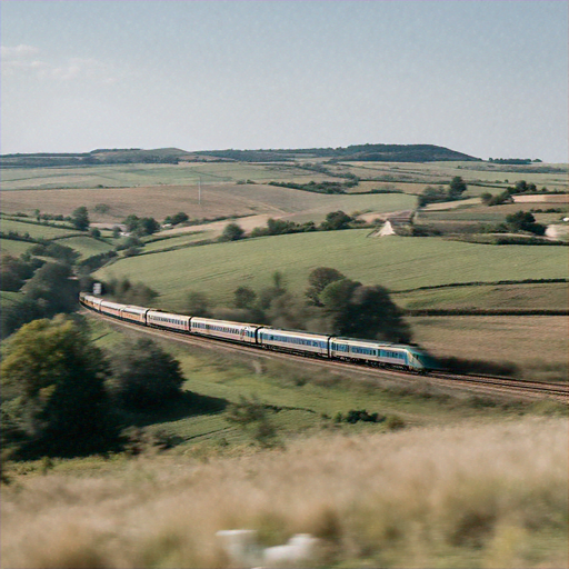 Tranquility in Motion: A Train Races Through Rural Serenity