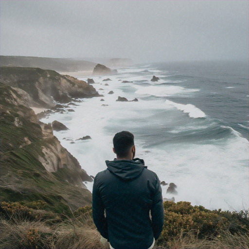 Solitude by the Sea: A Man Contemplates the Vastness