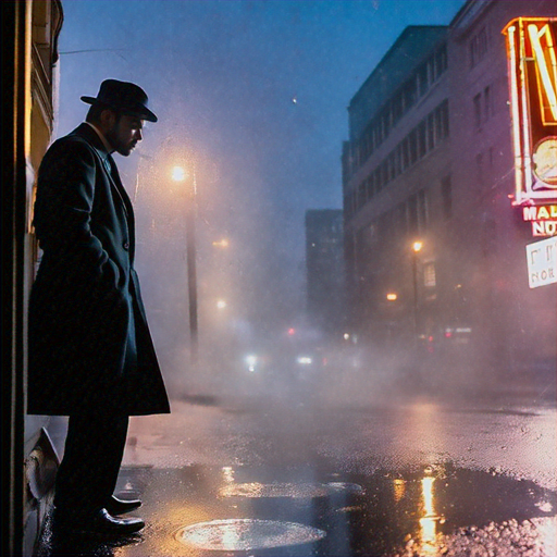 Lost in the Fog: A Man’s Silhouette in a Mysterious Cityscape