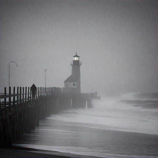 Lost in the Fog: A Solitary Figure Seeks the Lighthouse