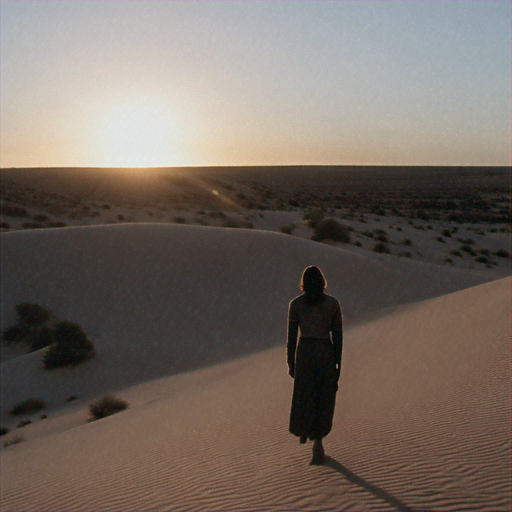 Silhouette of Solitude: A Figure Walks Towards the Setting Sun