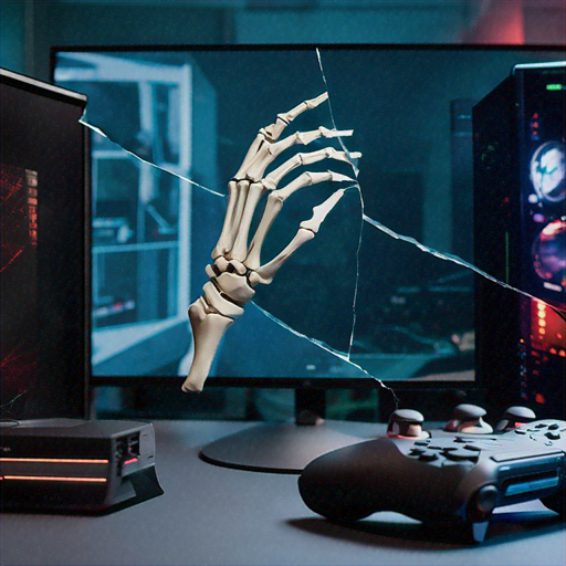 Digital Demise: A Skeletal Hand Reaches From the Shattered Screen