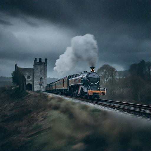 Steam Train Chugs Through a Moody Landscape