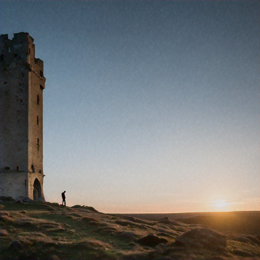 Silhouetted Journey: A Lone Figure Walks Towards the Setting Sun