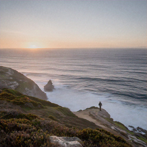 Solitude at Sunset: A Figure Silhouetted Against the Vast Ocean