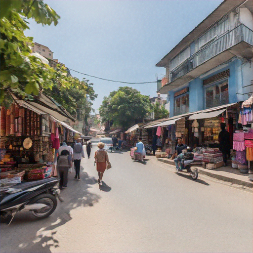 Bustling Street Market with a Touch of Blue