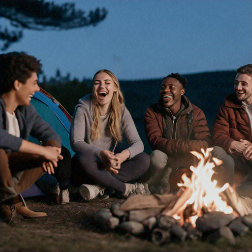 Campfire Laughter: Friends Share a Moment of Joy Under the Stars