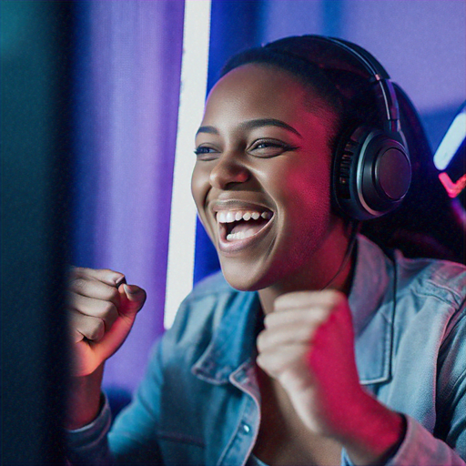 Headphones On, Joy Explodes: Woman Celebrates Digital Victory