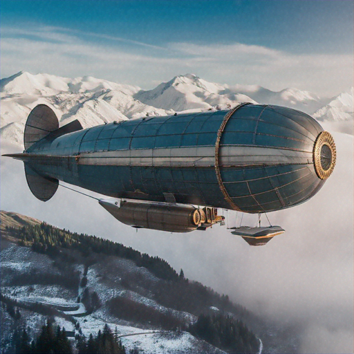 Nostalgic Adventure Awaits: Vintage Airship Soars Over Snowy Peaks