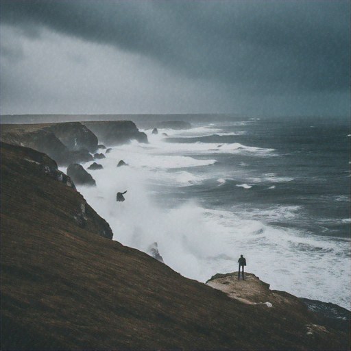 A Solitary Figure Contemplates the Fury of the Storm