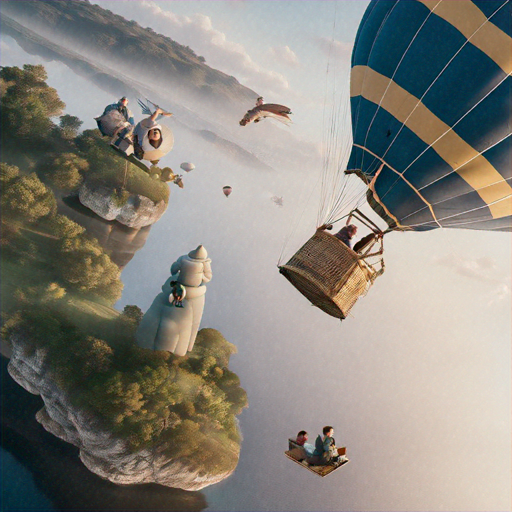 Whimsical Journey: A Hot Air Balloon Soars Above a Floating Island