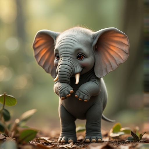 A Baby Elephant’s Playful Adventure in the Sun-Dappled Forest