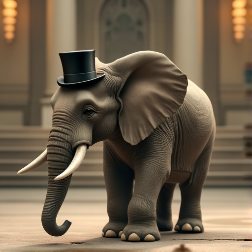 An Elephant in a Top Hat Contemplates the Grandiose