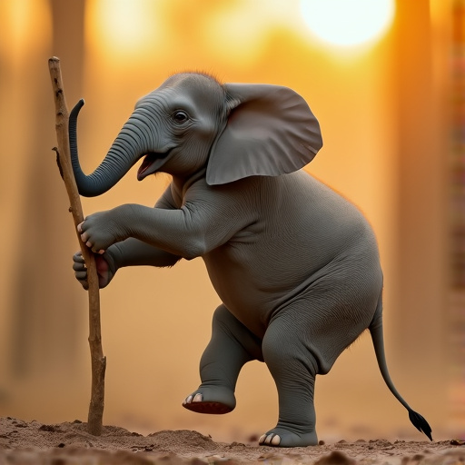 Golden Hour Playtime: A Baby Elephant’s Joyful Discovery