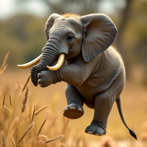 Playful Leap: A Young Elephant’s Moment of Joy