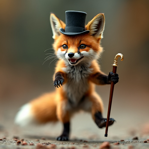 A Dash of Whimsy: Fox in Top Hat Takes a Stroll Through the Forest