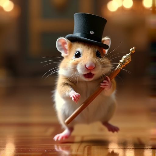 Tiny Majesty: Hamster in Top Hat Rules with Golden Scepter