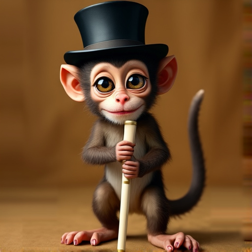 Charming Cartoon Monkey with a Flute