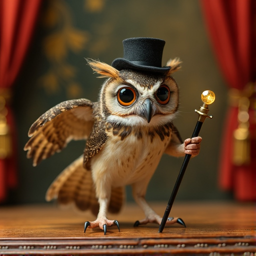 A Top-Hatted Owl with a Whimsical Gaze