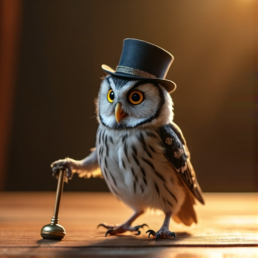 Dapper Owl with a Golden Bell: A Whimsical Portrait