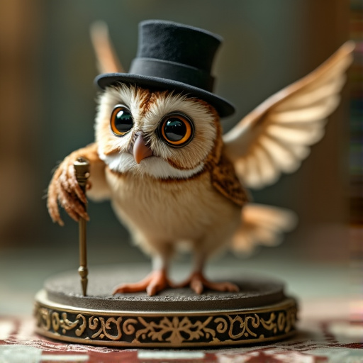 A Top-Hatted Owl with a Whimsical Charm