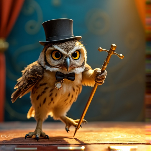 A Whimsical Owl in a Top Hat, Ready for Adventure