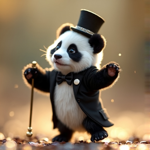 Tuxedoed Panda Strikes a Pose in Whimsical Forest