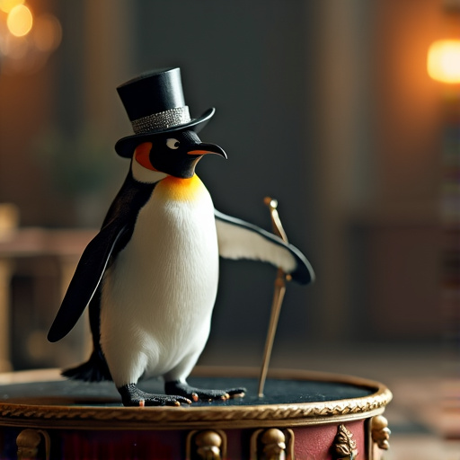 A Penguin Takes the Stage in Whimsical Elegance