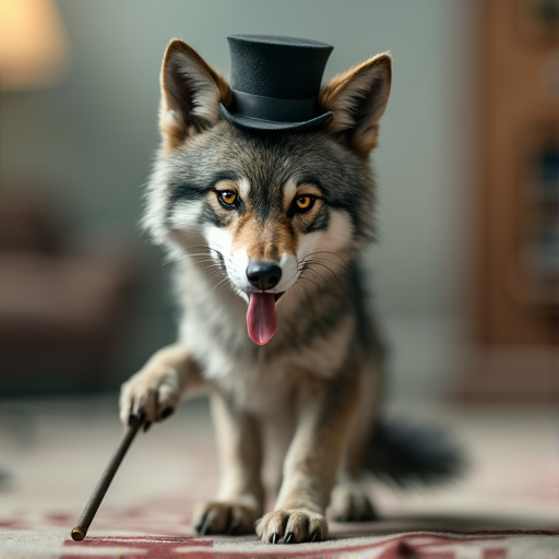 Top Hatted Wolf Strikes a Playful Pose