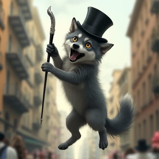 Top Hat and Cane: A Wolf’s Whimsical City Adventure