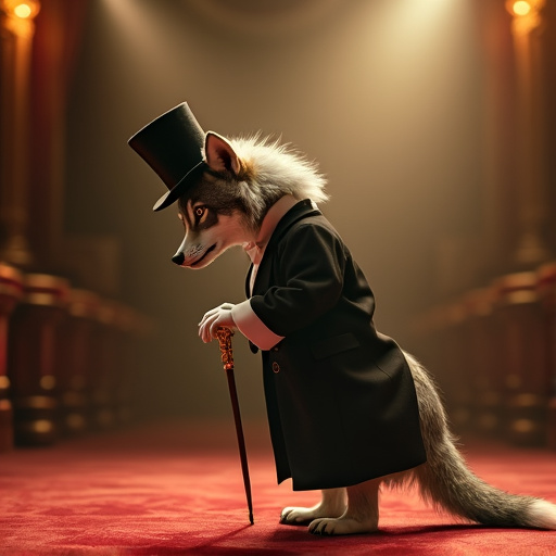 Wolf in Tuxedo Steals the Show with Whimsical Elegance