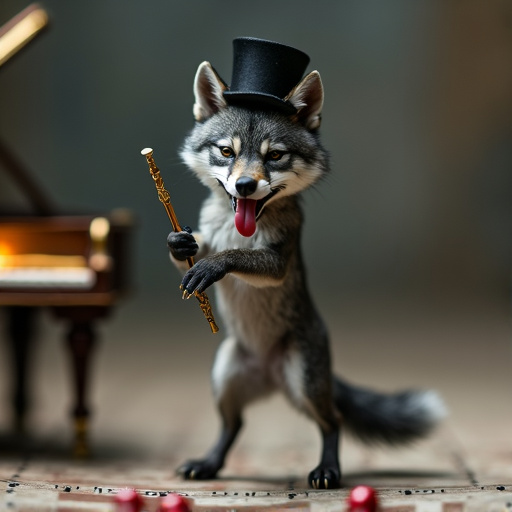 A Fox’s Musical Moment: Whimsy and Humor in a Dimly Lit Room