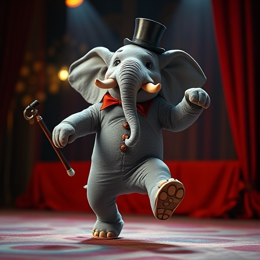 Top Hat and a Cane: Elephant Takes the Stage in Whimsical Performance