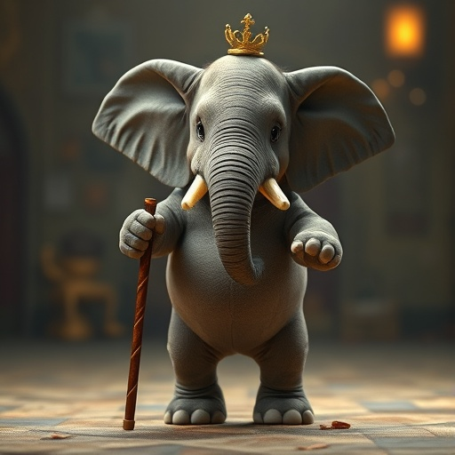 A Crowned Cartoon Elephant with a Playful Spirit