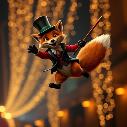 Leaping Through the Festive Lights: A Whimsical Ringmaster Fox