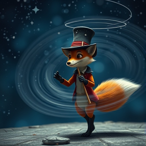 Whimsical Fox Takes Flight in a Swirling World