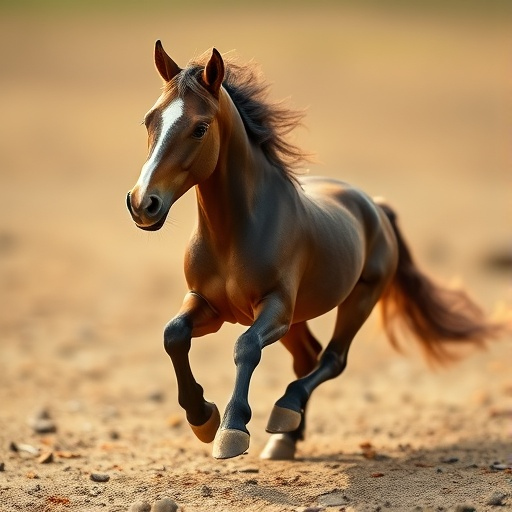 A Burst of Energy: Brown Horse Gallops Through Sandy Field