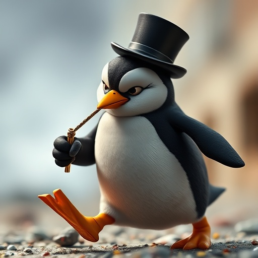 Top Hat Penguin with a Smug Smile and a Golden Pipe